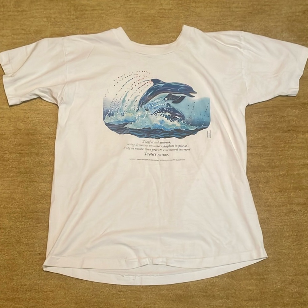 Vintage Jim Morris dolphin Graphic cotton t Shirt protect nature